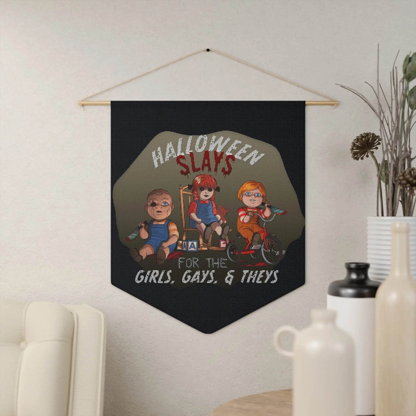 Pennant Flag - Halloween Slays for the Girls, Gays and Theys Cross Stitch Design - Nick DiRamio