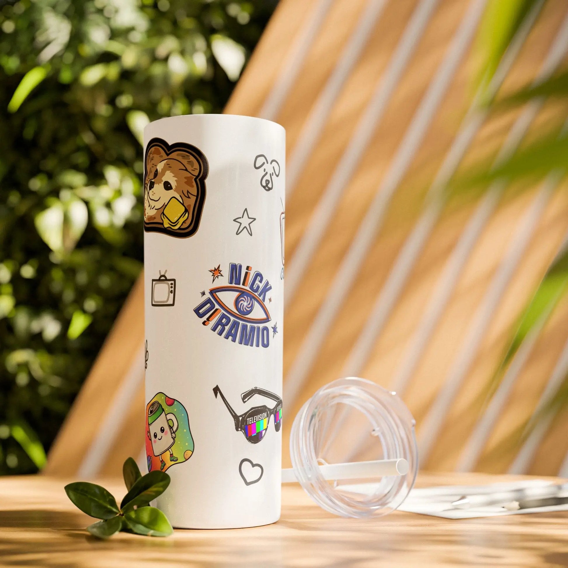 "Stickers & Doodles" Slim Glitter Tumbler with Straw from Clip Breakdown by Nick DiRamio, 20oz