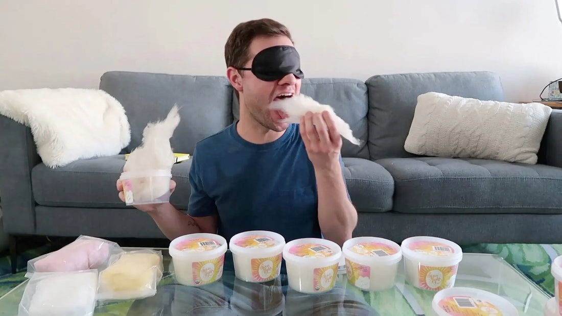 Trying Crazy Gourmet Cotton Candy Flavors BLINDFOLDED!