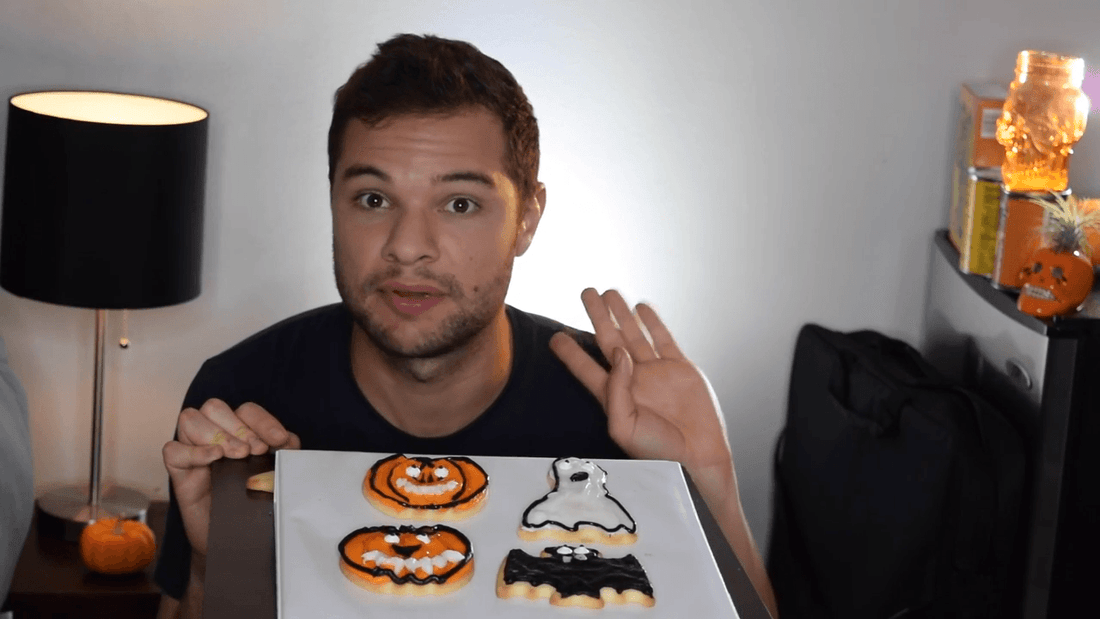 Halloween Cookie Decorating BACKWARDS WITH FAKE NAILS! - Nick DiRamio