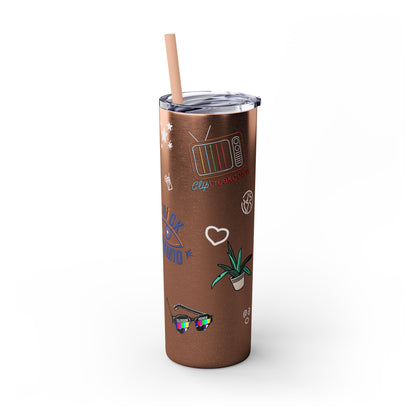 "Stickers & Doodles" Slim Glitter Tumbler with Straw from Clip Breakdown by Nick DiRamio, 20oz