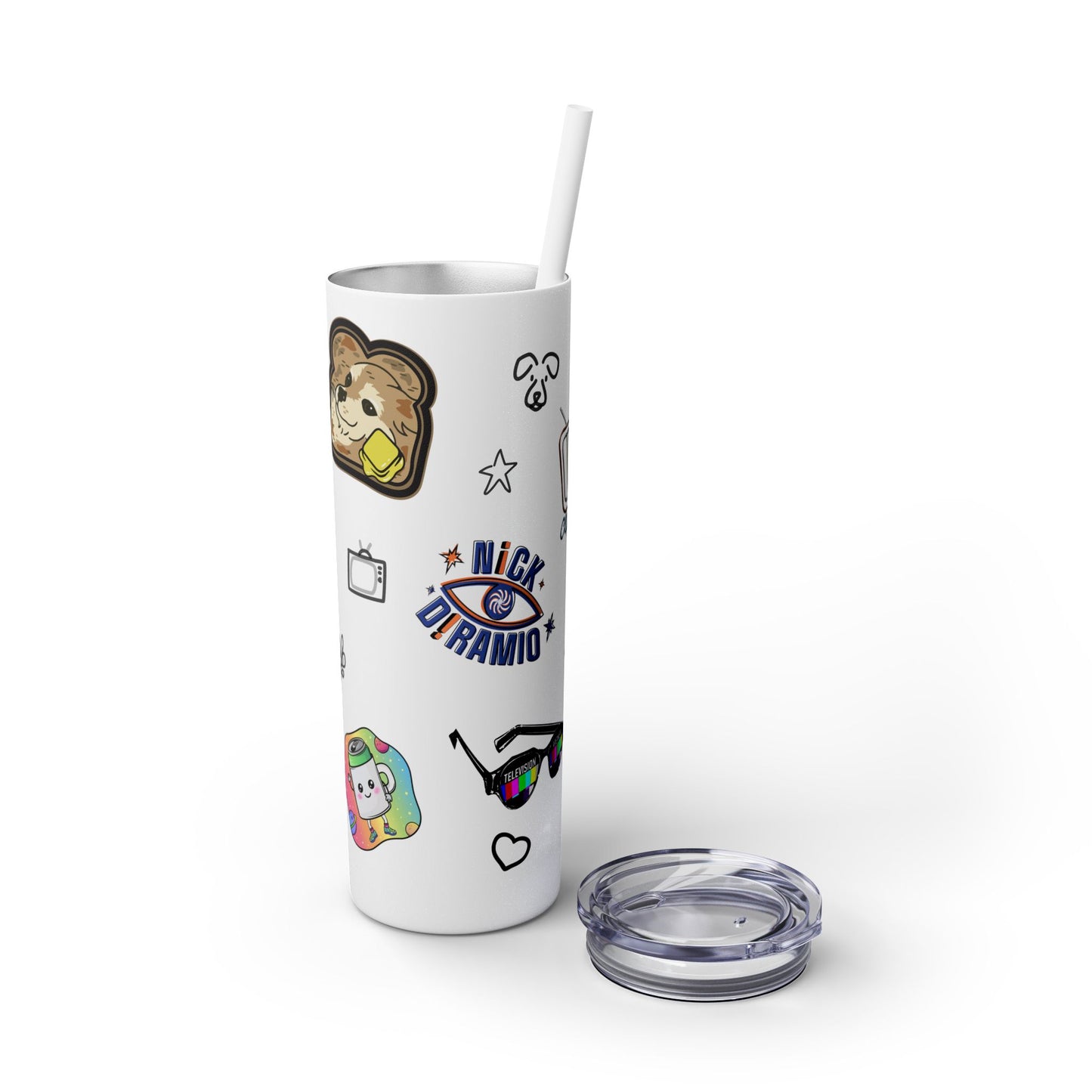 "Stickers & Doodles" Slim Glitter Tumbler with Straw from Clip Breakdown by Nick DiRamio, 20oz