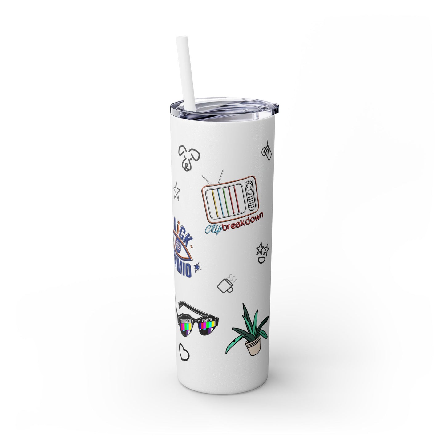 "Stickers & Doodles" Slim Glitter Tumbler with Straw from Clip Breakdown by Nick DiRamio, 20oz