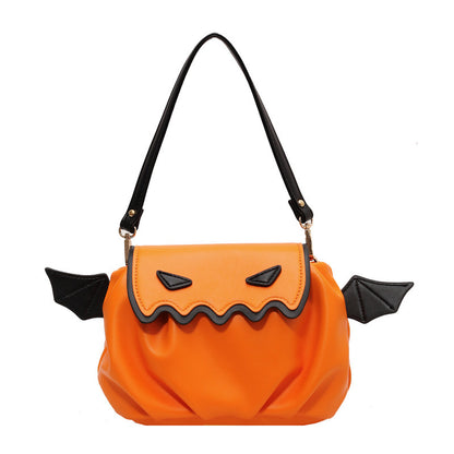 Funny Crossbody Bag Halloween Pumpkin Cartoon Shoulder Bags With Small Wings Personalized Creative Female Handbag