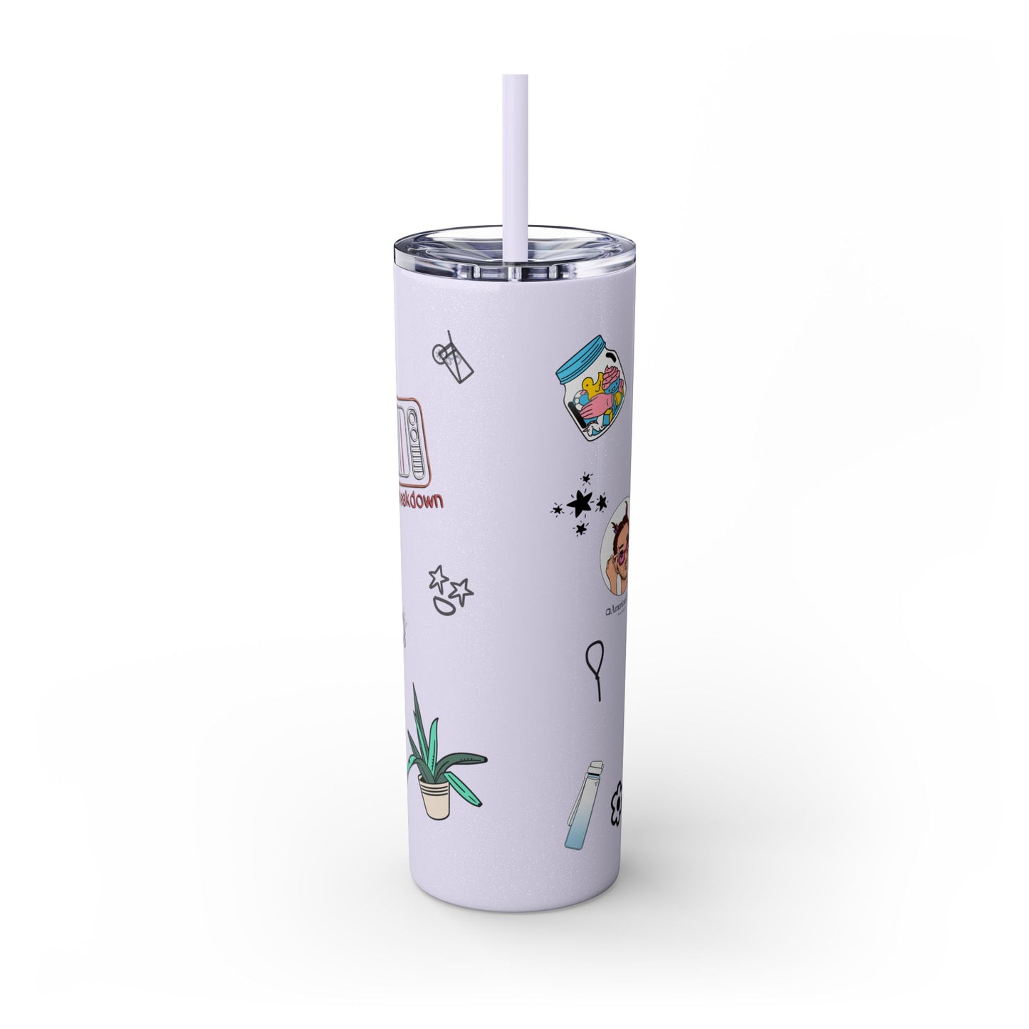 "Stickers & Doodles" Slim Glitter Tumbler with Straw from Clip Breakdown by Nick DiRamio, 20oz