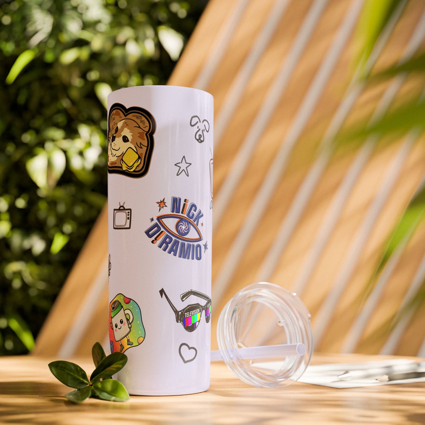 "Stickers & Doodles" Slim Glitter Tumbler with Straw from Clip Breakdown by Nick DiRamio, 20oz