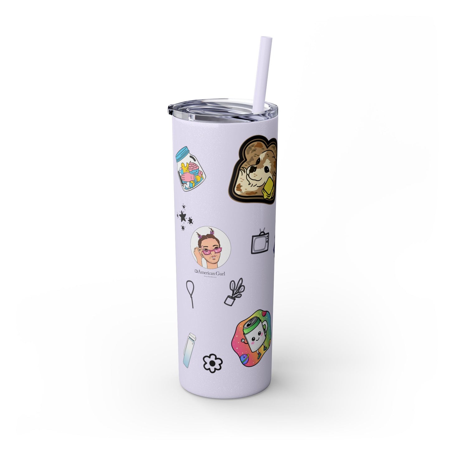 "Stickers & Doodles" Slim Glitter Tumbler with Straw from Clip Breakdown by Nick DiRamio, 20oz