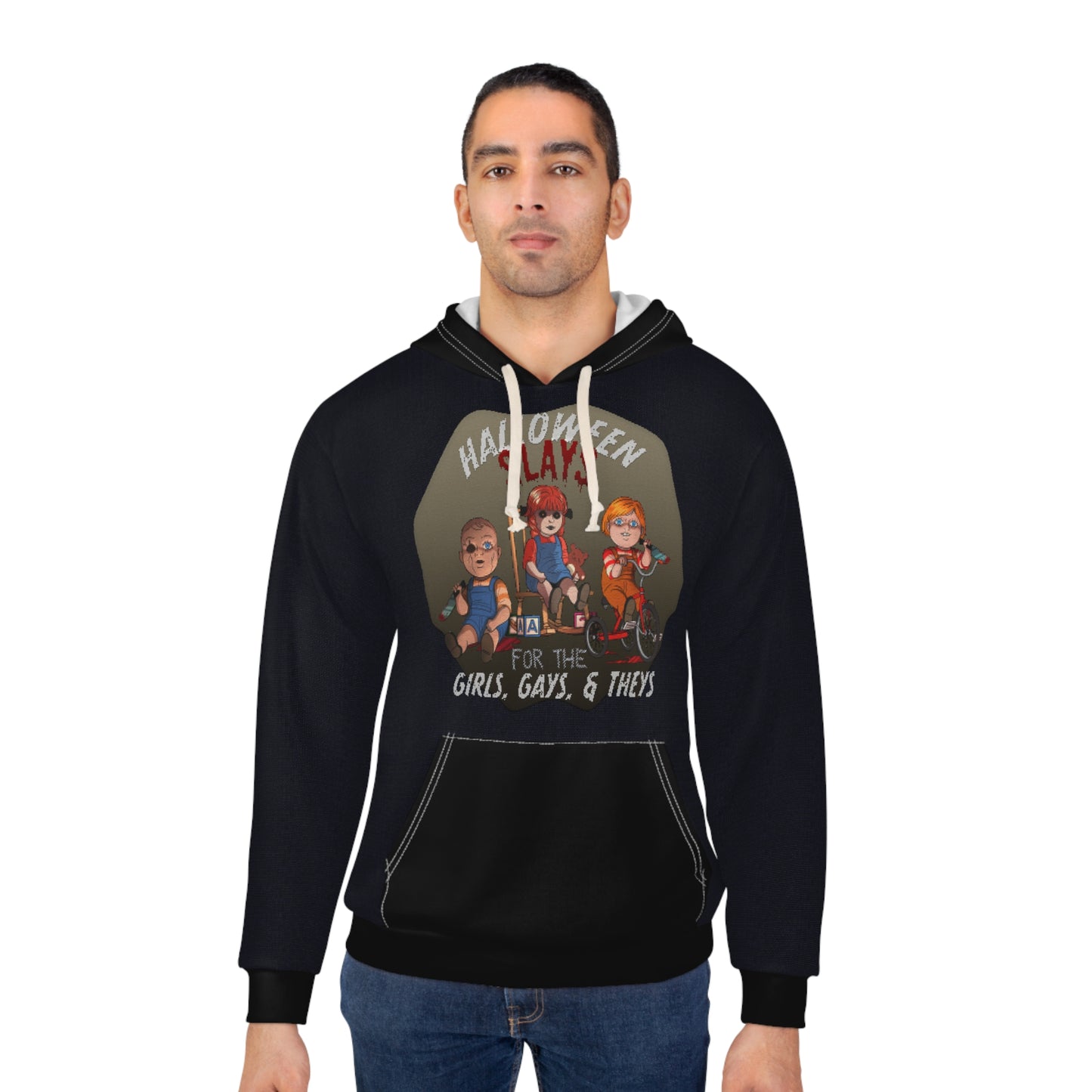 Pullover Hoodie - "Halloween Slays for the Girls, Gays and Theys" Faux Cross Stitch Design