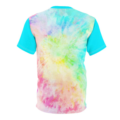 "Queer Coded" Pride Tie Dye Rainbow Tee with Blue Accents