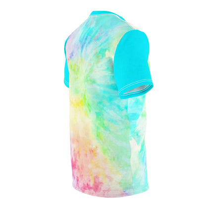 "Queer Coded" Pride Tie Dye Rainbow Tee with Blue Accents