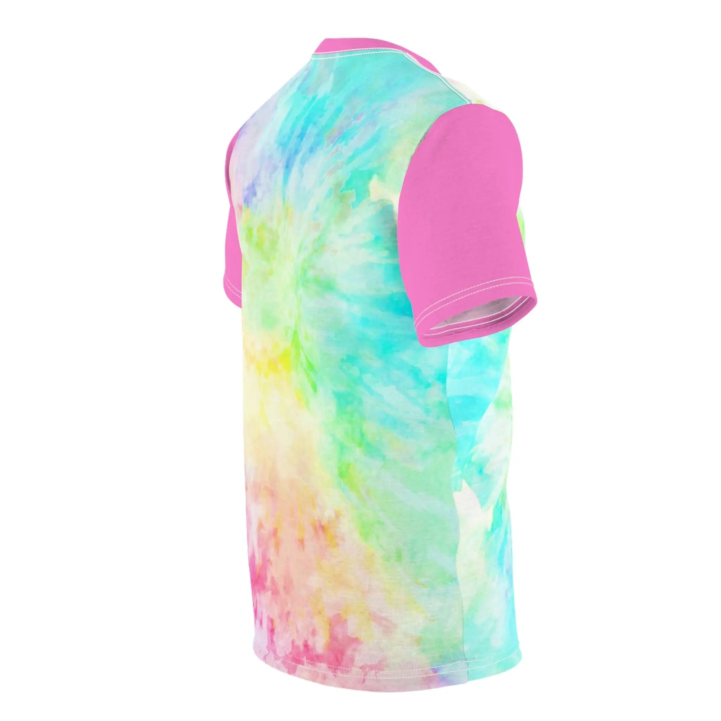 "Queer Coded" Pride Tie Dye Rainbow Tee with Pink Accents