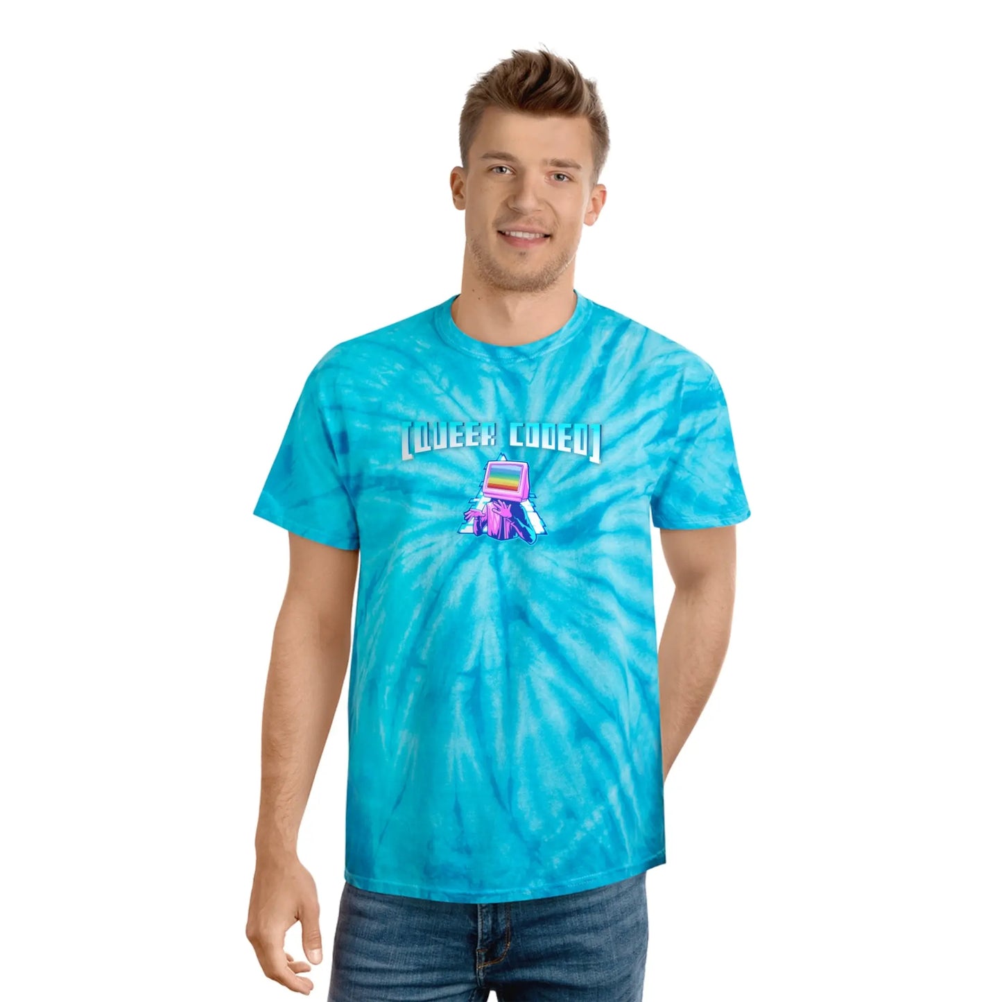 "Queer Coded" Pride Tie-Dye Turquoise Tee