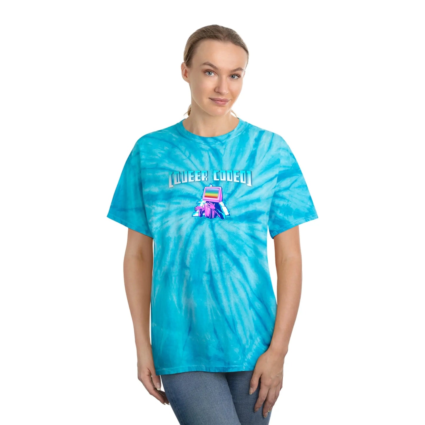 "Queer Coded" Pride Tie-Dye Turquoise Tee