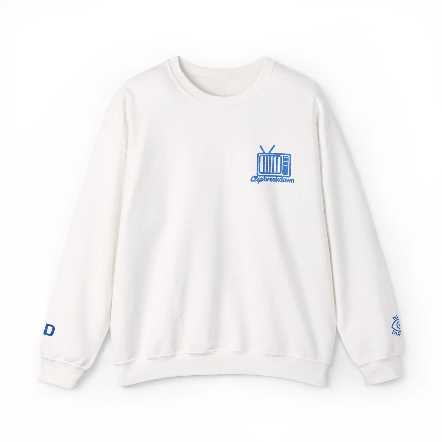 Retro TV Crewneck Sweatshirt – 'Glitch Breakdown' Blue Embroidered Graphic 