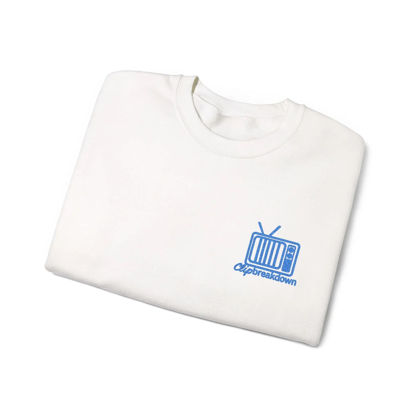 Retro TV Crewneck Sweatshirt – 'Glitch Breakdown' Blue Embroidered Graphic 