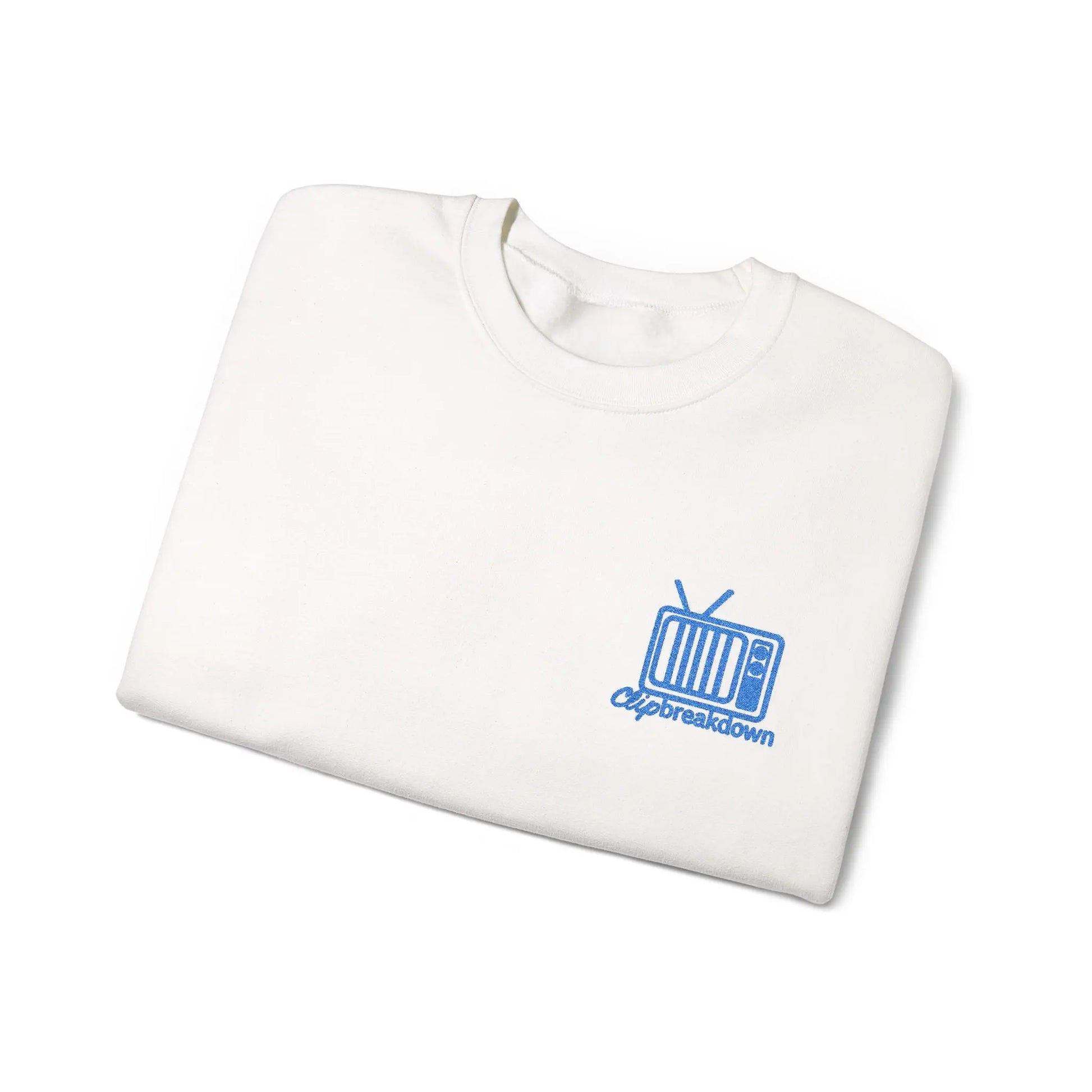 Retro TV Crewneck Sweatshirt – 'Glitch Breakdown' Blue Embroidered Graphic 