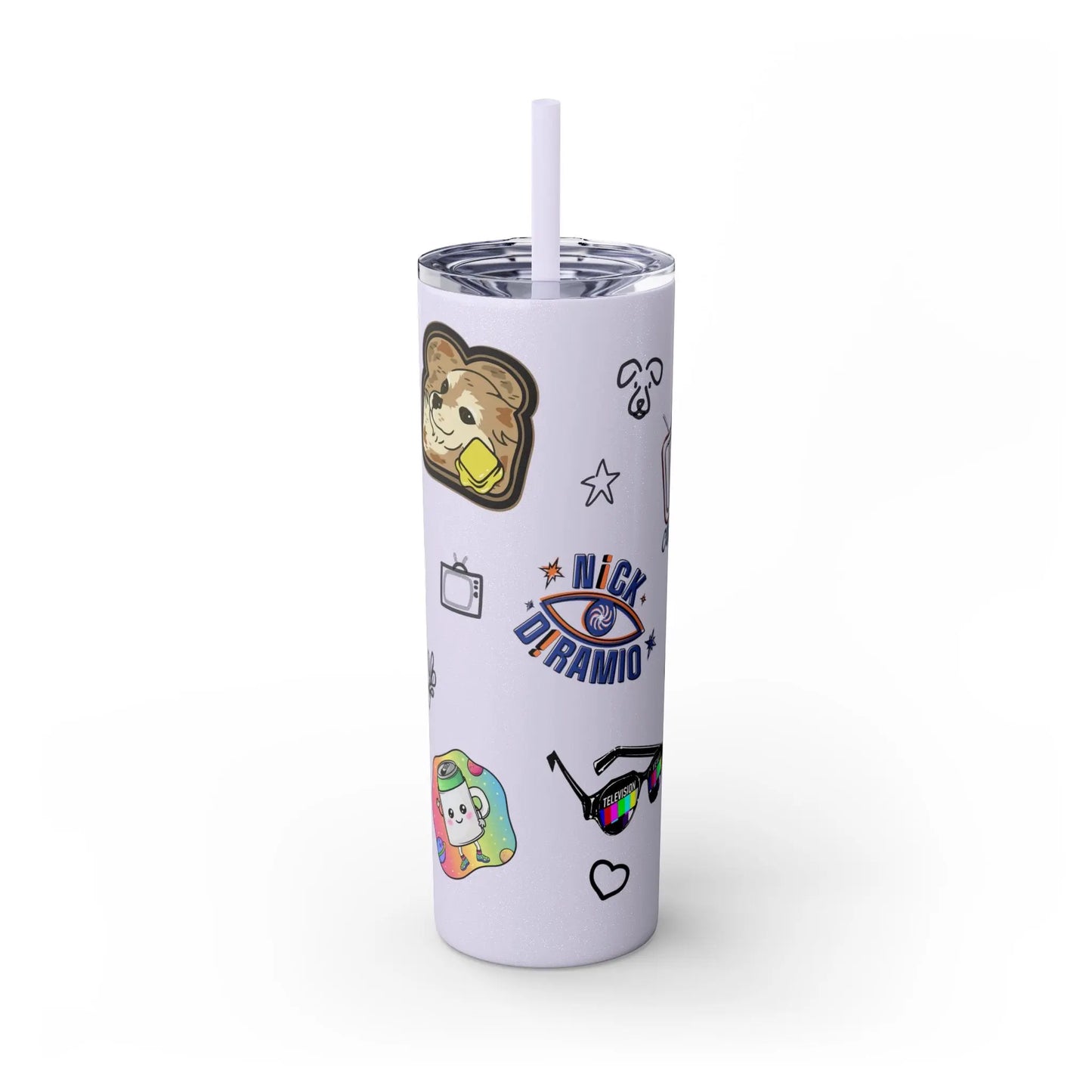 "Stickers & Doodles" Slim Glitter Tumbler with Straw from Clip Breakdown by Nick DiRamio, 20oz 