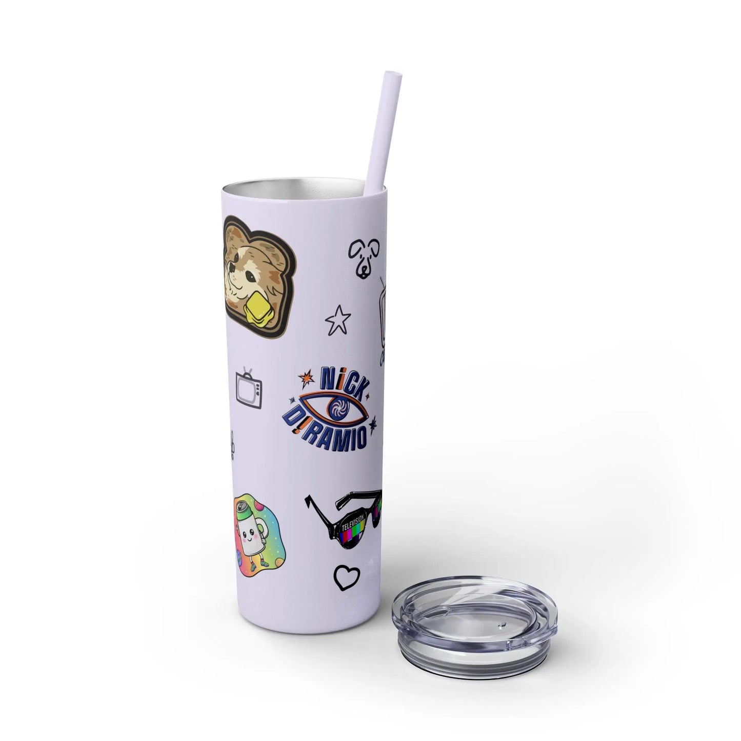 "Stickers & Doodles" Slim Glitter Tumbler with Straw from Clip Breakdown by Nick DiRamio, 20oz 