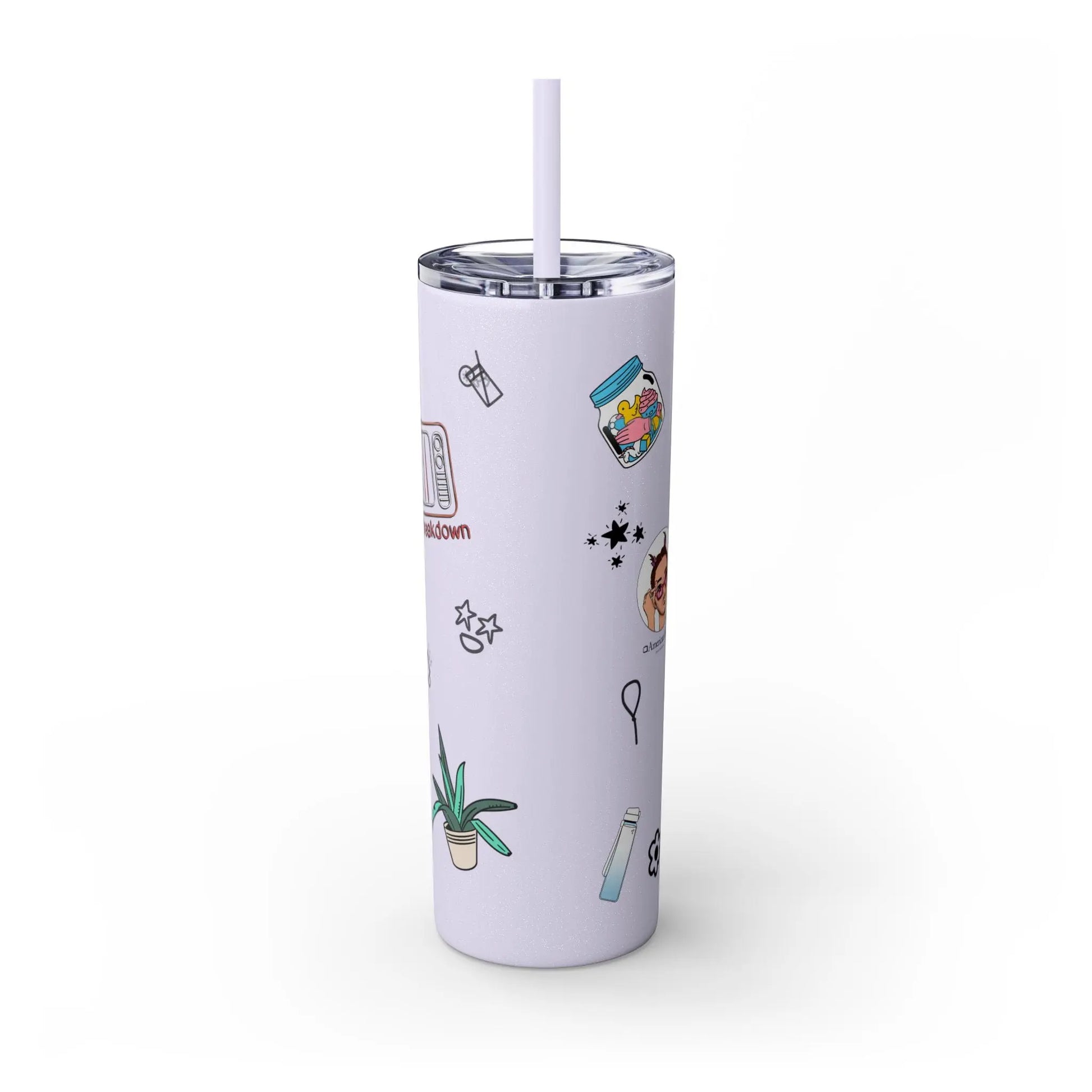 "Stickers & Doodles" Slim Glitter Tumbler with Straw from Clip Breakdown by Nick DiRamio, 20oz 