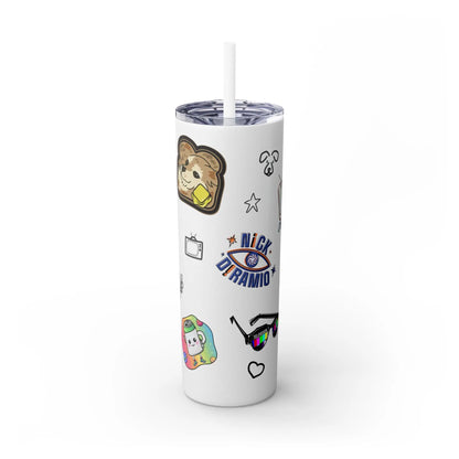 "Stickers & Doodles" Slim Glitter Tumbler with Straw from Clip Breakdown by Nick DiRamio, 20oz 